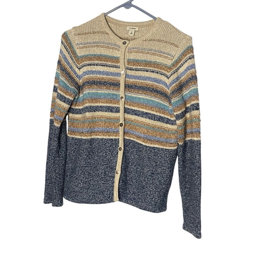 L.L. Bean Knit Striped Button Front Cardigan Sweater Women’s Size Small